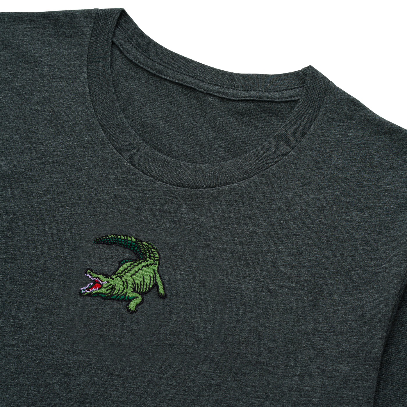 Bobby's Planet Men's Embroidered Saltwater Crocodile T-Shirt from Australia Down Under Animals Collection in Dark Grey Heather Color#color_dark-grey-heather