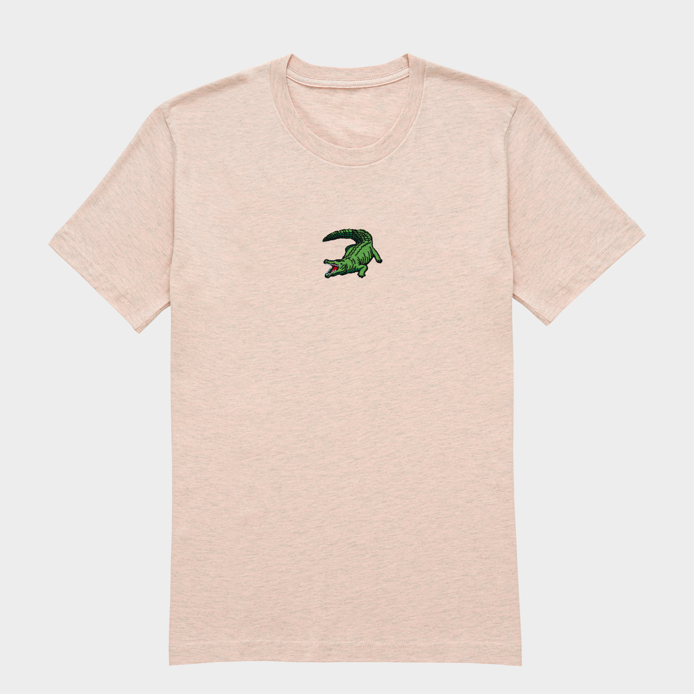 Bobby's Planet Women's Embroidered Saltwater Crocodile T-Shirt from Australia Down Under Animals Collection in Heather Prism Peach Color#color_heather-prism-peach