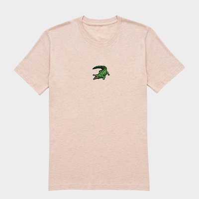 Bobby's Planet Women's Embroidered Saltwater Crocodile T-Shirt from Australia Down Under Animals Collection in Heather Prism Peach Color#color_heather-prism-peach