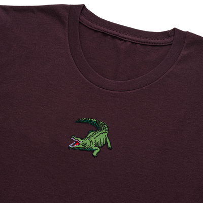 Bobby's Planet Men's Embroidered Saltwater Crocodile T-Shirt from Australia Down Under Animals Collection in Oxblood Color#color_oxblood
