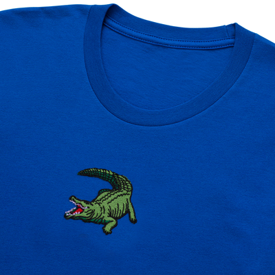 Bobby's Planet Kids Embroidered Saltwater Crocodile T-Shirt from Australia Down Under Animals Collection in True Royal Color#color_true-royal