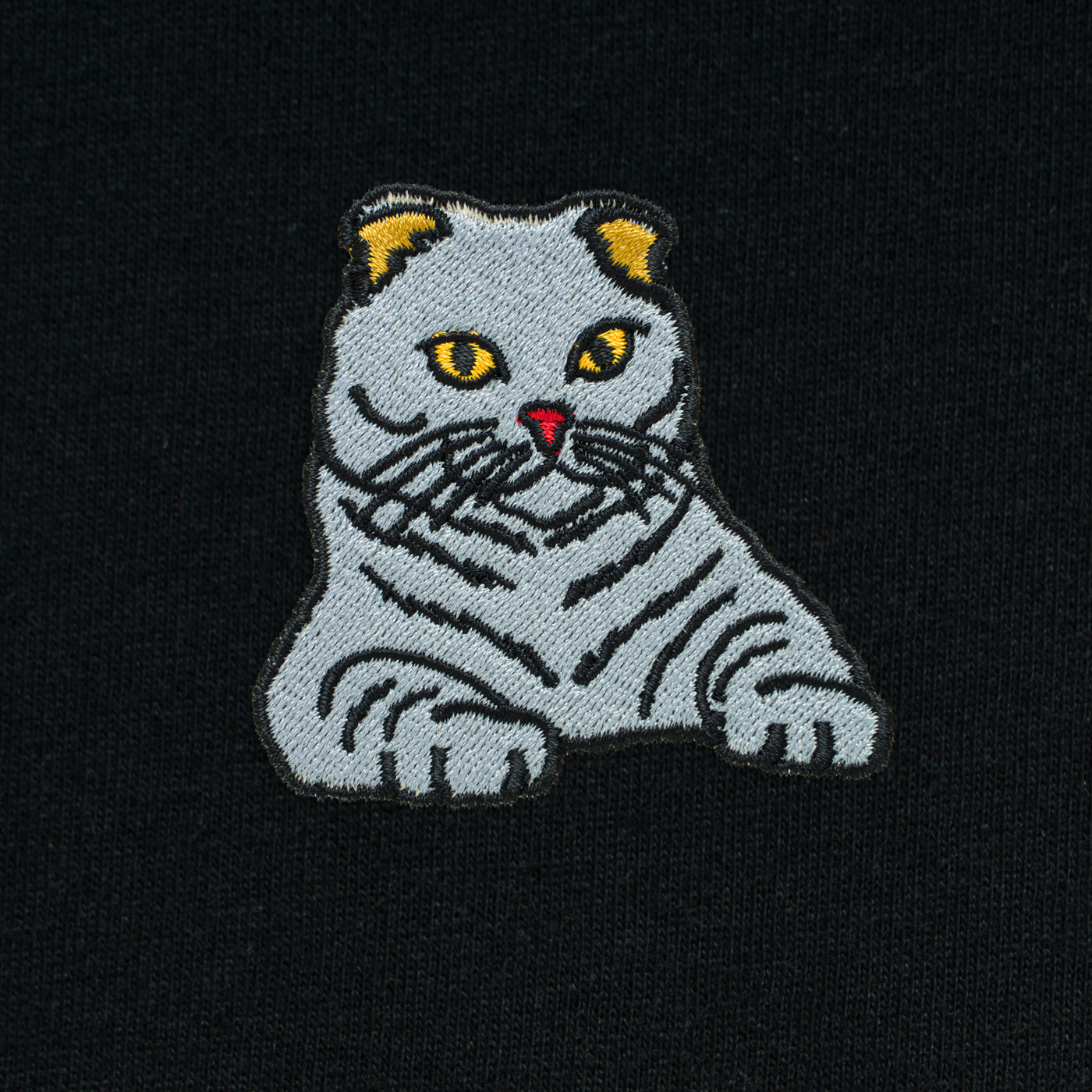 Bobby's Planet Men's Embroidered Scottish Fold T-Shirt from Paws Dog Cat Animals Collection in Black Color#color_black