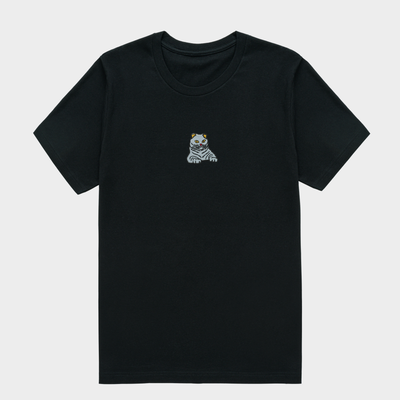 Bobby's Planet Men's Embroidered Scottish Fold T-Shirt from Paws Dog Cat Animals Collection in Black Color#color_black