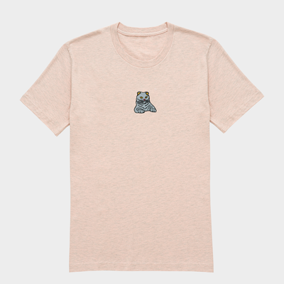 Bobby's Planet Women's Embroidered Scottish Fold T-Shirt from Paws Dog Cat Animals Collection in Heather Prism Peach Color#color_heather-prism-peach