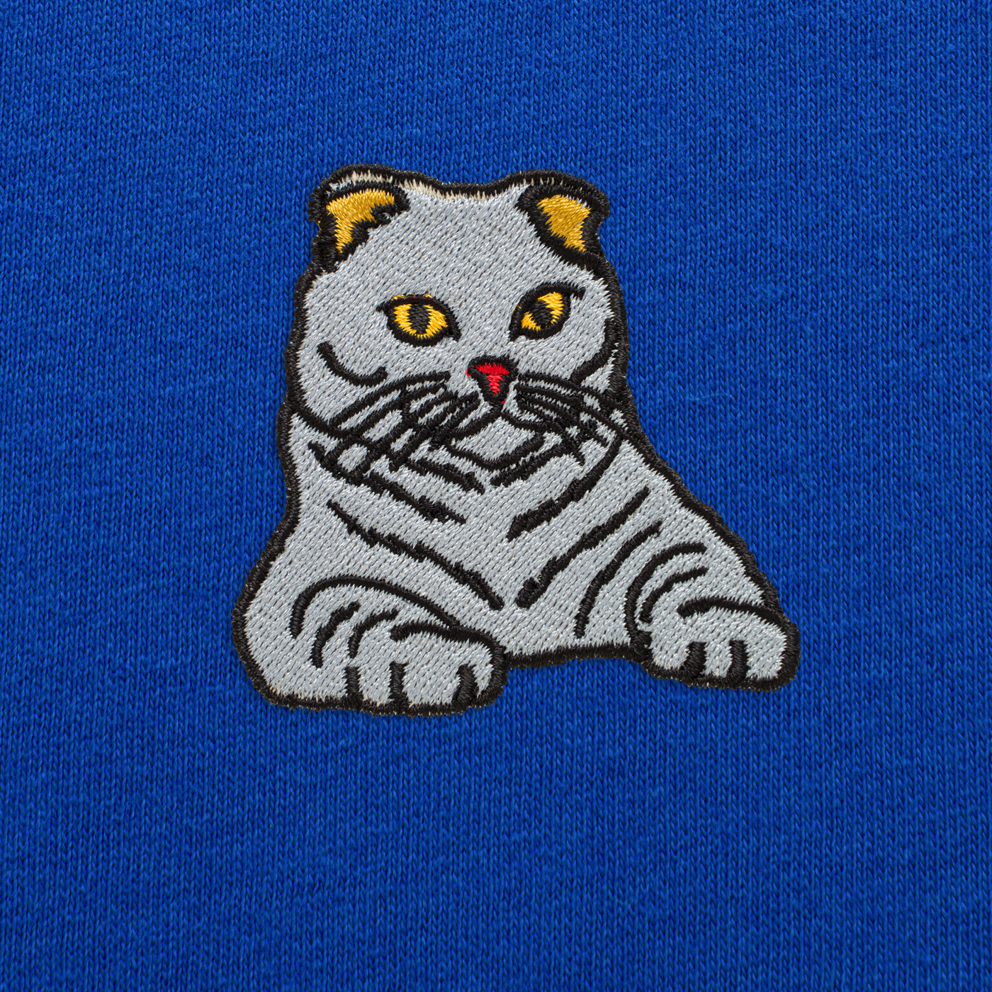 Bobby's Planet Men's Embroidered Scottish Fold T-Shirt from Paws Dog Cat Animals Collection in True Royal Color#color_true-royal