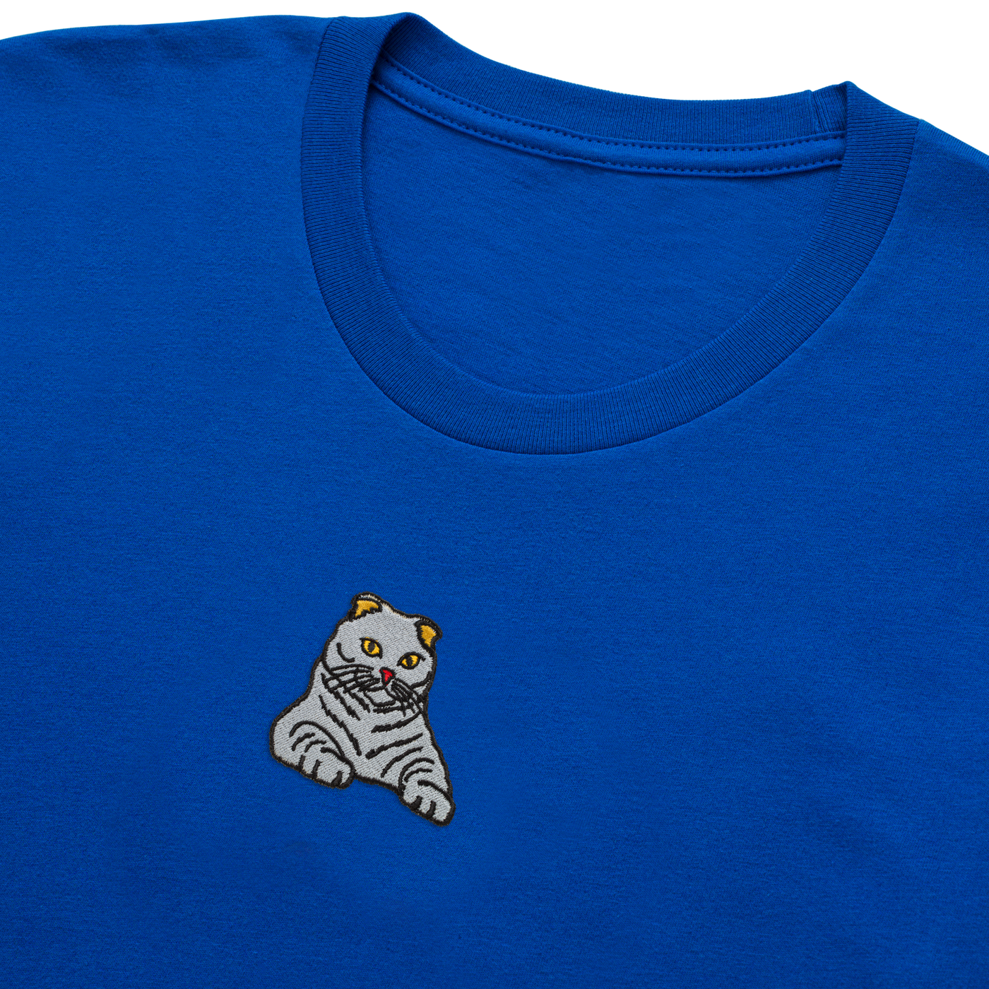 Bobby's Planet Men's Embroidered Scottish Fold T-Shirt from Paws Dog Cat Animals Collection in True Royal Color#color_true-royal