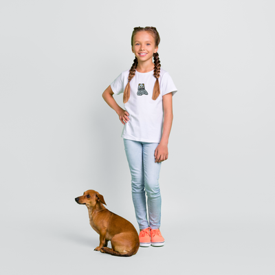 Bobby's Planet Kids Embroidered Scottish Fold T-Shirt from Paws Dog Cat Animals Collection in White Color#color_white