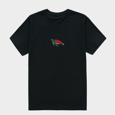 Bobby's Planet Men's Embroidered Sea Turtle T-Shirt from Seven Seas Fish Animals Collection in Black Color#color_black