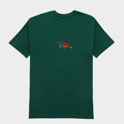 Bobby's Planet Men's Embroidered Sea Turtle T-Shirt from Seven Seas Fish Animals Collection in Forest Color#color_forest
