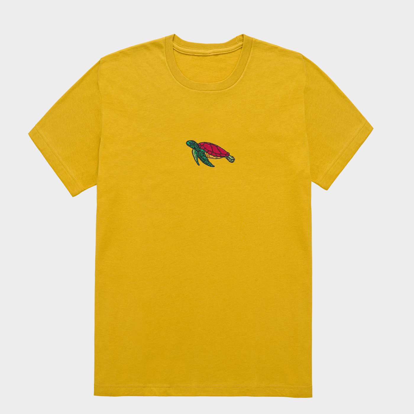 Bobby's Planet Women's Embroidered Sea Turtle T-Shirt from Seven Seas Fish Animals Collection in Mustard Color#color_mustard