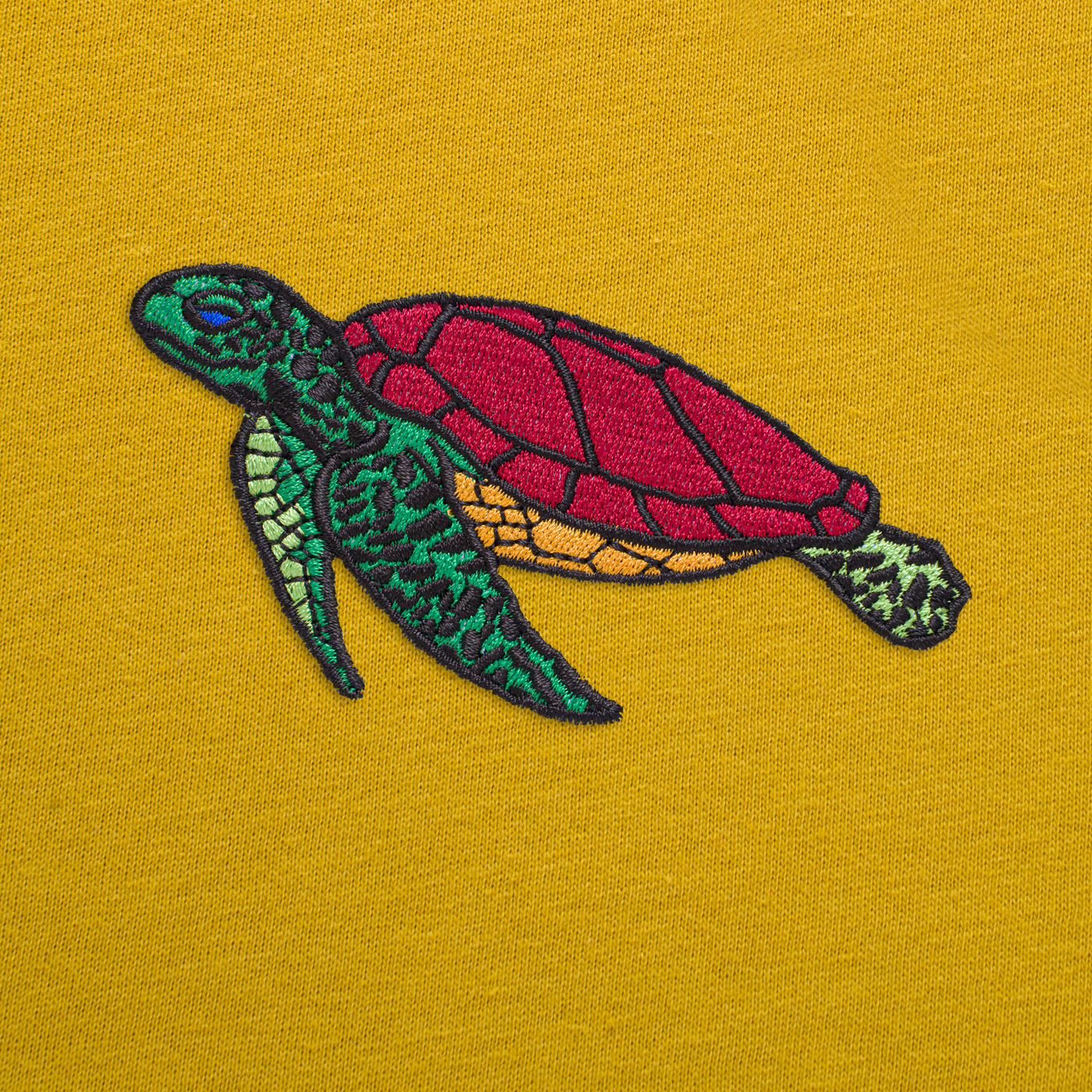 Bobby's Planet Men's Embroidered Sea Turtle T-Shirt from Seven Seas Fish Animals Collection in Mustard Color#color_mustard