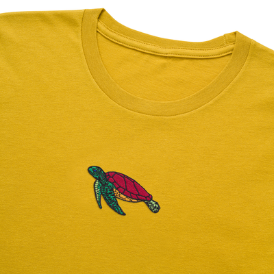 Bobby's Planet Men's Embroidered Sea Turtle T-Shirt from Seven Seas Fish Animals Collection in Mustard Color#color_mustard