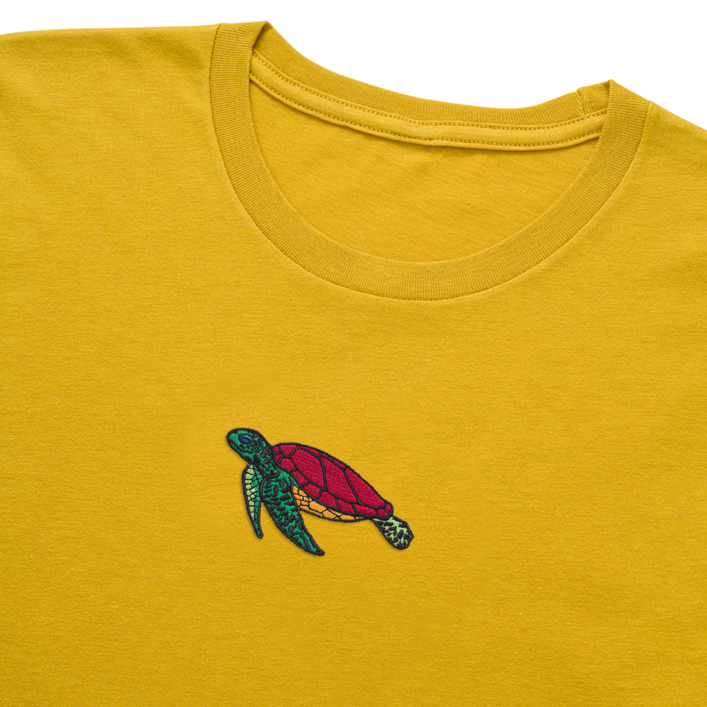 Bobby's Planet Women's Embroidered Sea Turtle T-Shirt from Seven Seas Fish Animals Collection in Mustard Color#color_mustard