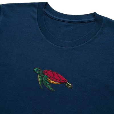 Bobby's Planet Kids Embroidered Sea Turtle T-Shirt from Seven Seas Fish Animals Collection in Navy Color#color_navy