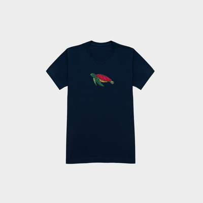 Bobby's Planet Kids Embroidered Sea Turtle T-Shirt from Seven Seas Fish Animals Collection in Navy Color#color_navy