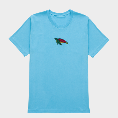 Bobby's Planet Men's Embroidered Sea Turtle T-Shirt from Seven Seas Fish Animals Collection in Ocean Blue Color#color_ocean-blue