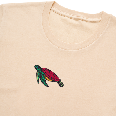 Bobby's Planet Women's Embroidered Sea Turtle T-Shirt from Seven Seas Fish Animals Collection in Soft Cream Color#color_soft-cream