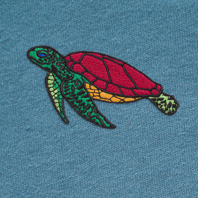 Bobby's Planet Women's Embroidered Sea Turtle T-Shirt from Seven Seas Fish Animals Collection in Steel Blue Color#color_steel-blue