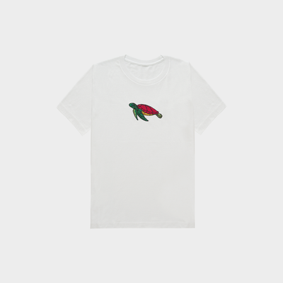 Bobby's Planet Kids Embroidered Sea Turtle T-Shirt from Seven Seas Fish Animals Collection in White Color#color_white