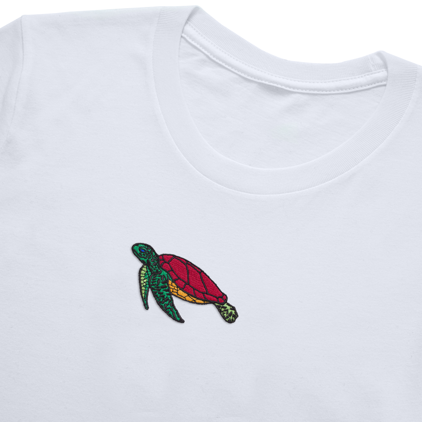 Bobby's Planet Women's Embroidered Sea Turtle T-Shirt from Seven Seas Fish Animals Collection in White Color#color_white