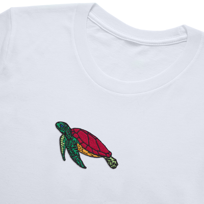 Bobby's Planet Kids Embroidered Sea Turtle T-Shirt from Seven Seas Fish Animals Collection in White Color#color_white