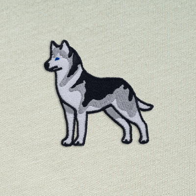 Bobby's Planet Men's Embroidered Siberian Husky T-Shirt from Paws Dog Cat Animals Collection in Heather Dust Color#color_heather-dust