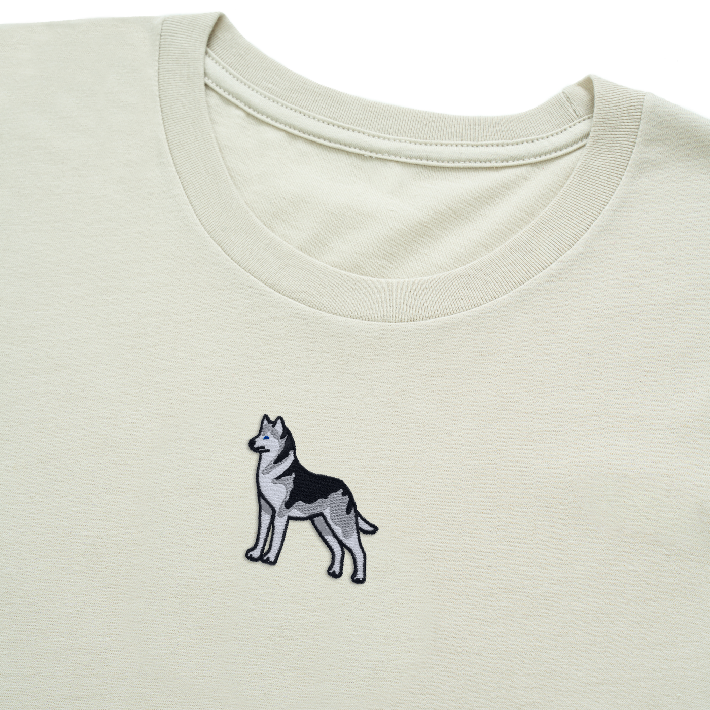 Bobby's Planet Men's Embroidered Siberian Husky T-Shirt from Paws Dog Cat Animals Collection in Heather Dust Color#color_heather-dust