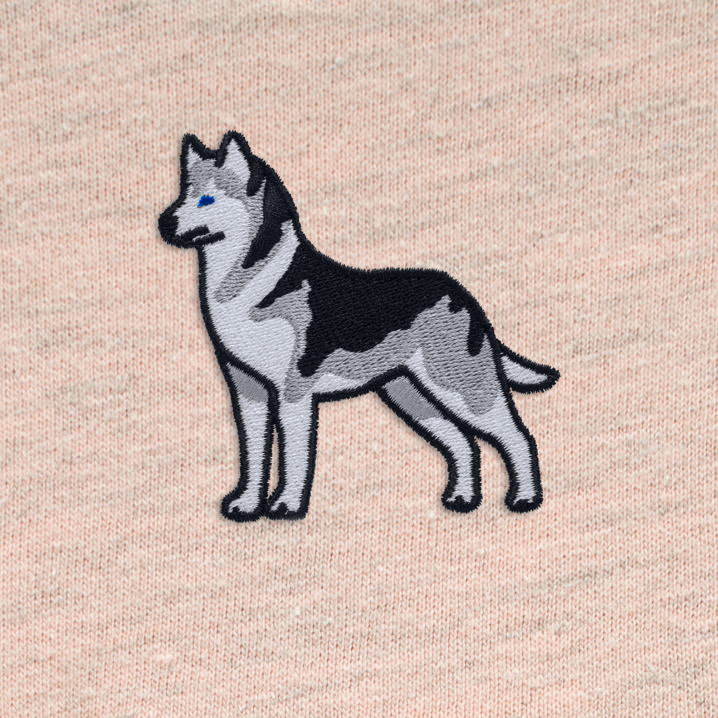 Bobby's Planet Women's Embroidered Siberian Husky T-Shirt from Paws Dog Cat Animals Collection in Heather Prism Peach Color#color_heather-prism-peach