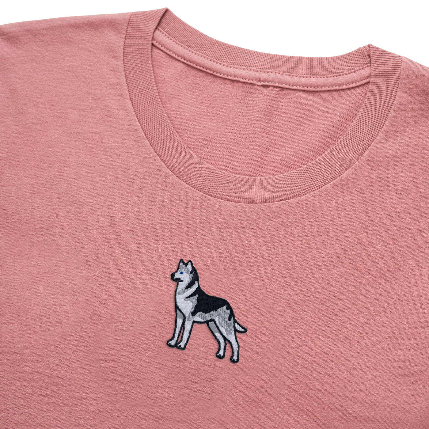 Bobby's Planet Women's Embroidered Siberian Husky T-Shirt from Paws Dog Cat Animals Collection in Mauve Color#color_mauve