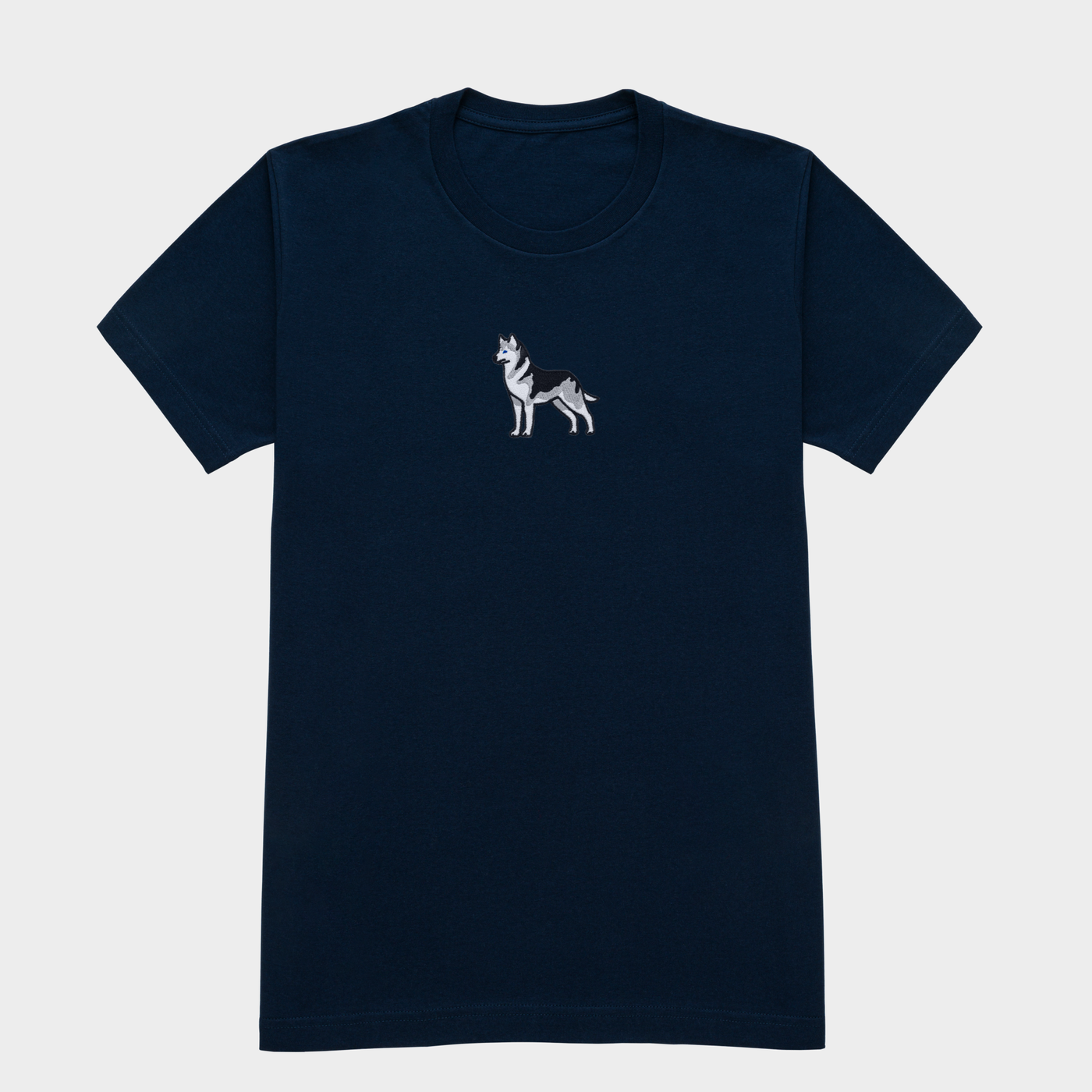 Bobby's Planet Men's Embroidered Siberian Husky T-Shirt from Paws Dog Cat Animals Collection in Navy Color#color_navy