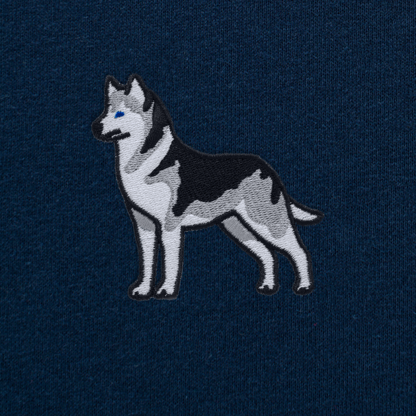 Bobby's Planet Women's Embroidered Siberian Husky T-Shirt from Paws Dog Cat Animals Collection in Navy Color#color_navy