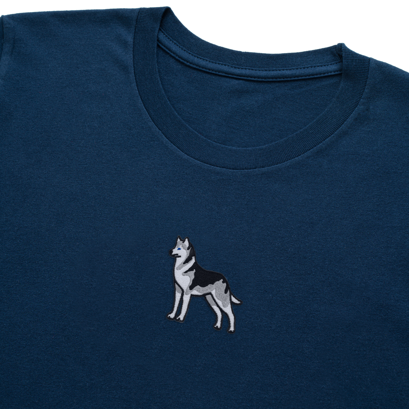 Bobby's Planet Men's Embroidered Siberian Husky T-Shirt from Paws Dog Cat Animals Collection in Navy Color#color_navy