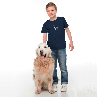 Bobby's Planet Kids Embroidered Siberian Husky T-Shirt from Paws Dog Cat Animals Collection in Navy Color#color_navy