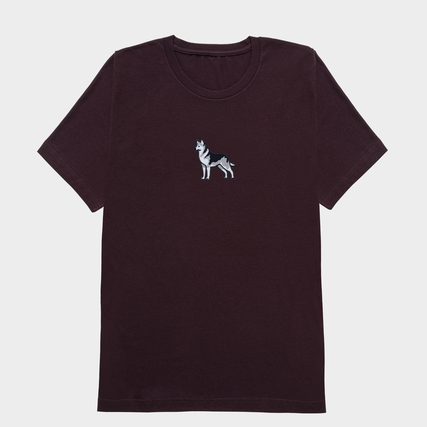 Bobby's Planet Men's Embroidered Siberian Husky T-Shirt from Paws Dog Cat Animals Collection in Oxblood Color#color_oxblood