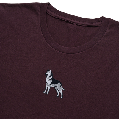 Bobby's Planet Men's Embroidered Siberian Husky T-Shirt from Paws Dog Cat Animals Collection in Oxblood Color#color_oxblood
