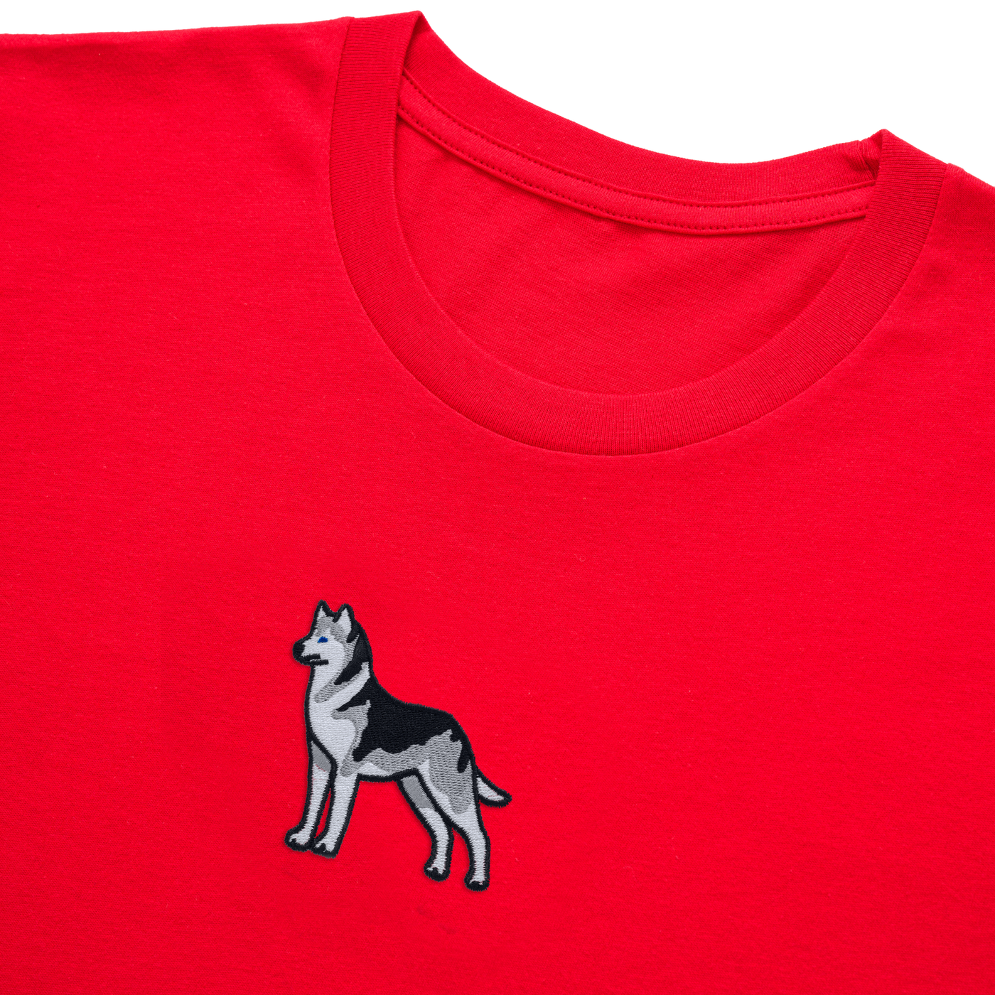Bobby's Planet Kids Embroidered Siberian Husky T-Shirt from Paws Dog Cat Animals Collection in Red Color#color_red