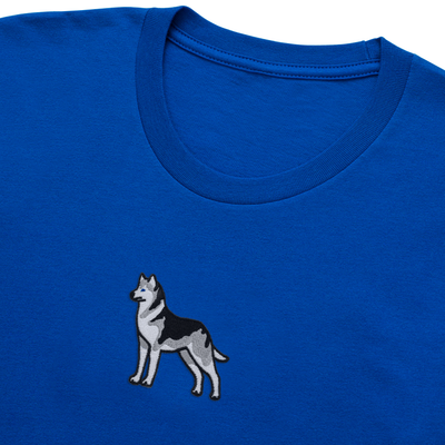 Bobby's Planet Kids Embroidered Siberian Husky T-Shirt from Paws Dog Cat Animals Collection in True Royal Color#color_true-royal