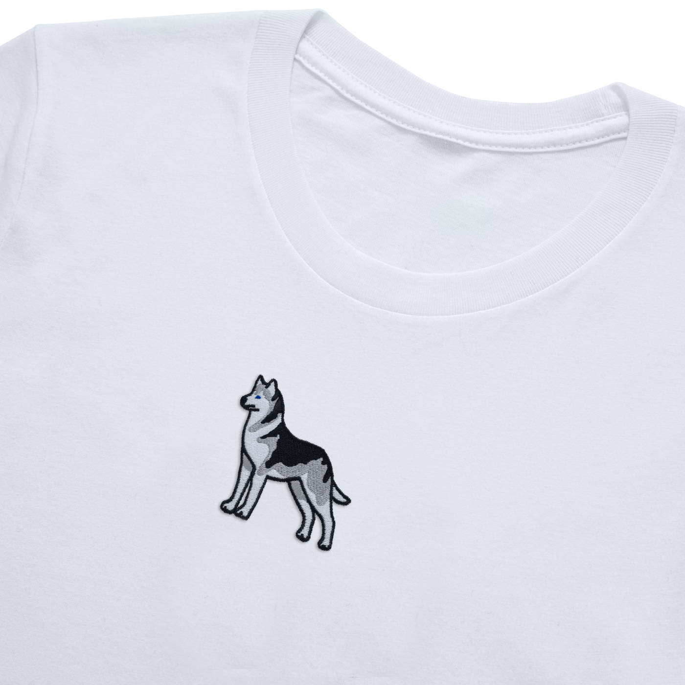 Bobby's Planet Men's Embroidered Siberian Husky T-Shirt from Paws Dog Cat Animals Collection in White Color#color_white