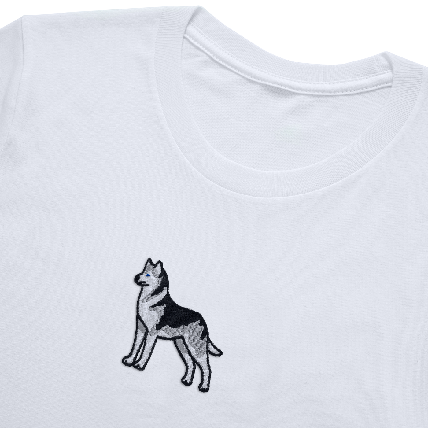 Bobby's Planet Kids Embroidered Siberian Husky T-Shirt from Paws Dog Cat Animals Collection in White Color#color_white