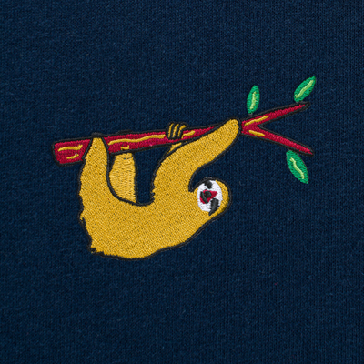 Bobby's Planet Kids Embroidered Sloth T-Shirt from South American Amazon Animals Collection in Navy Color#color_navy