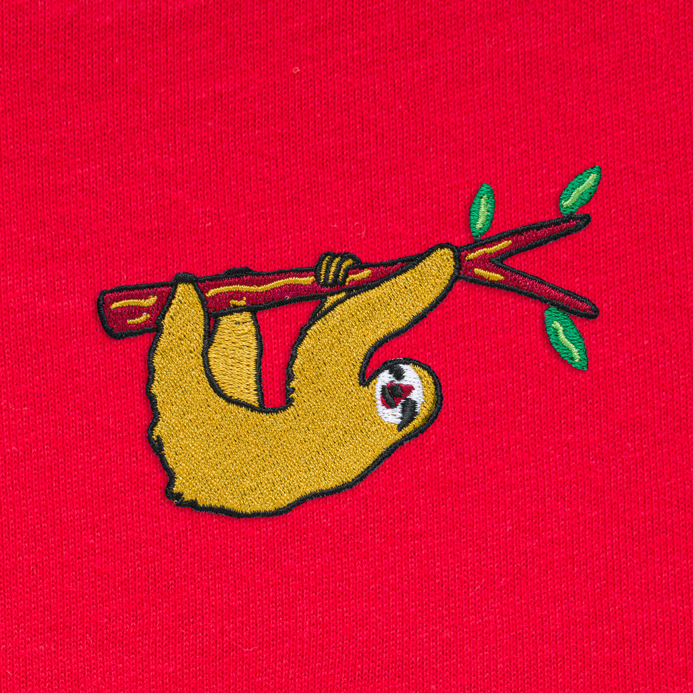 Bobby's Planet Kids Embroidered Sloth T-Shirt from South American Amazon Animals Collection in Red Color#color_red