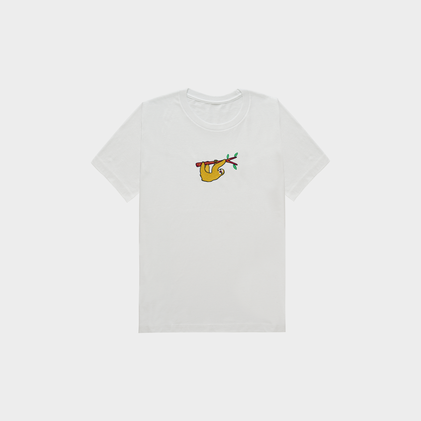 Bobby's Planet Kids Embroidered Sloth T-Shirt from South American Amazon Animals Collection in White Color#color_white