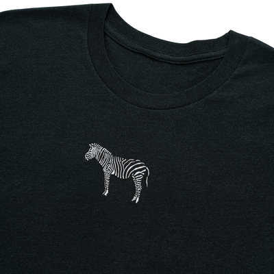 Bobby's Planet Men's Embroidered Zebra T-Shirt from African Animals Collection in Black Heather Color#color_black-heather
