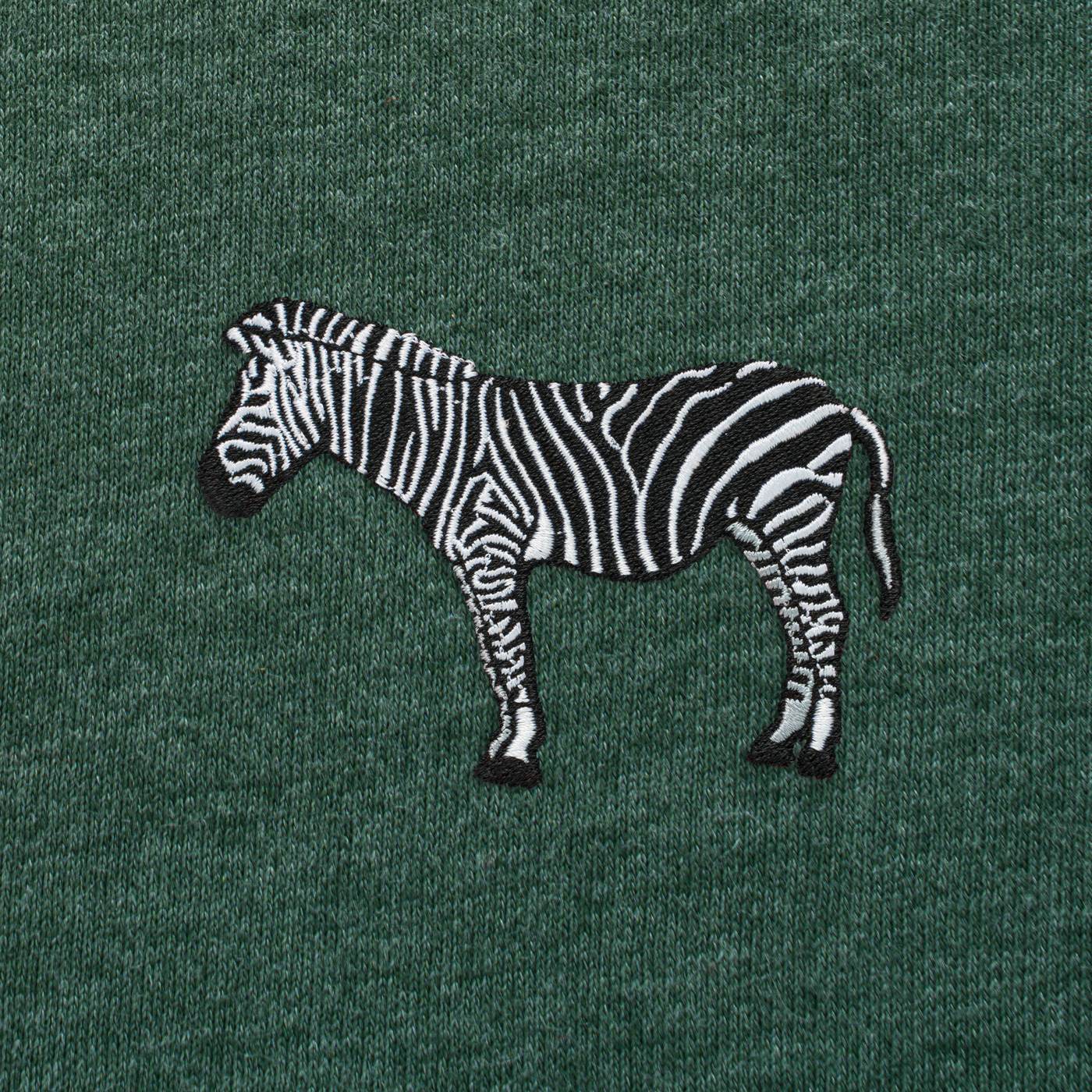 Bobby's Planet Kids Embroidered Zebra T-Shirt from African Animals Collection in Heather Forest Color#color_heather-forest