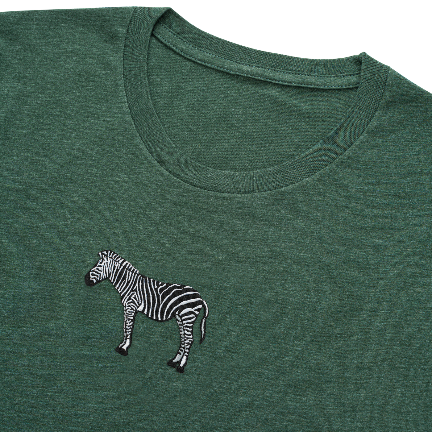Bobby's Planet Kids Embroidered Zebra T-Shirt from African Animals Collection in Heather Forest Color#color_heather-forest