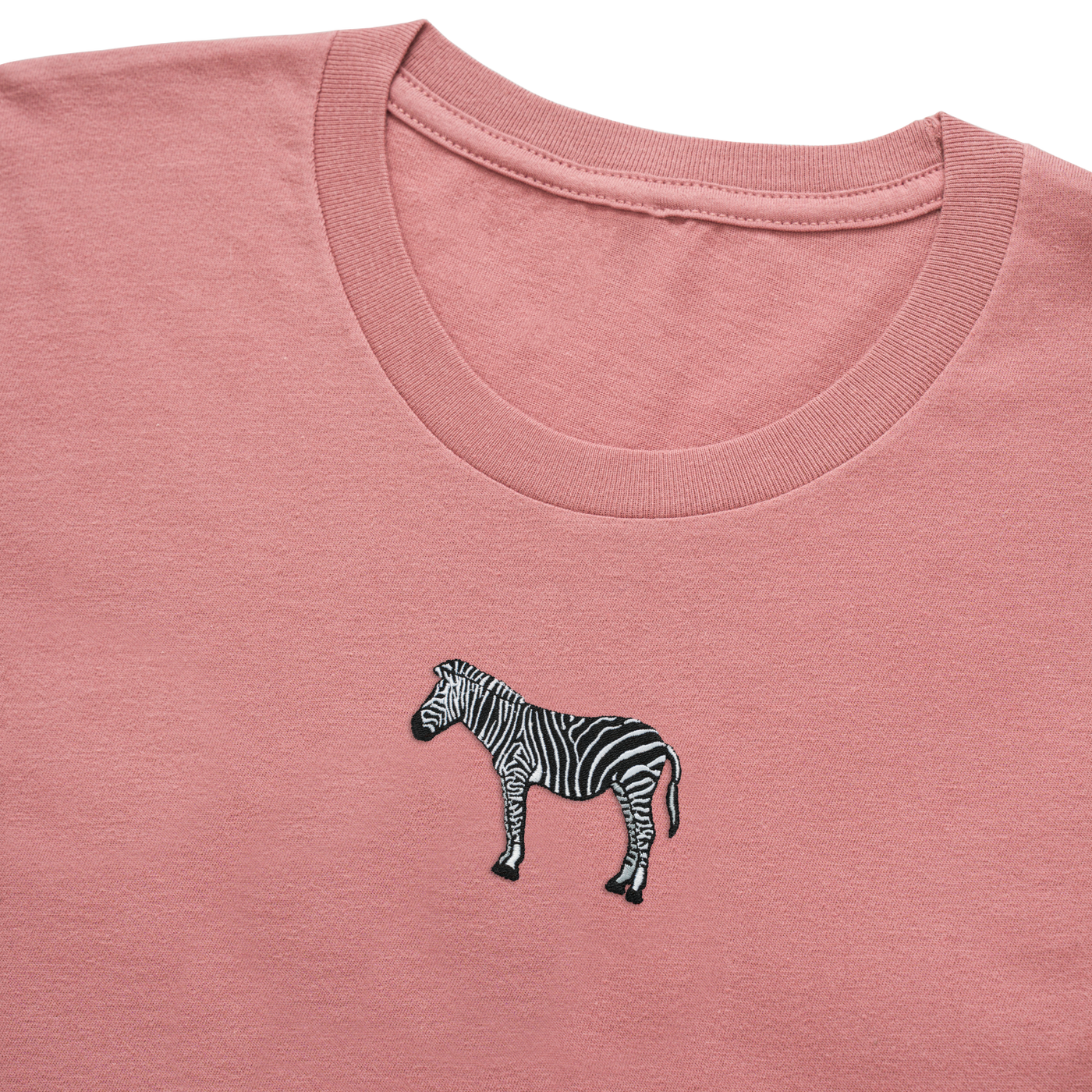 Bobby's Planet Women's Embroidered Zebra T-Shirt from African Animals Collection in Mauve Color#color_mauve