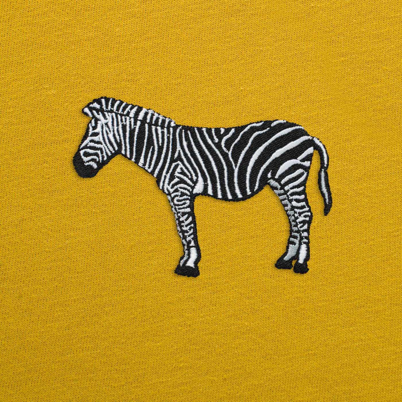 Bobby's Planet Women's Embroidered Zebra T-Shirt from African Animals Collection in Mustard Color#color_mustard
