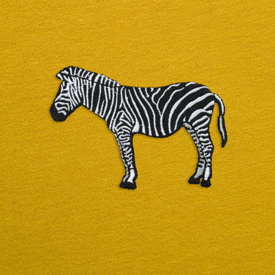 Bobby's Planet Women's Embroidered Zebra T-Shirt from African Animals Collection in Mustard Color#color_mustard