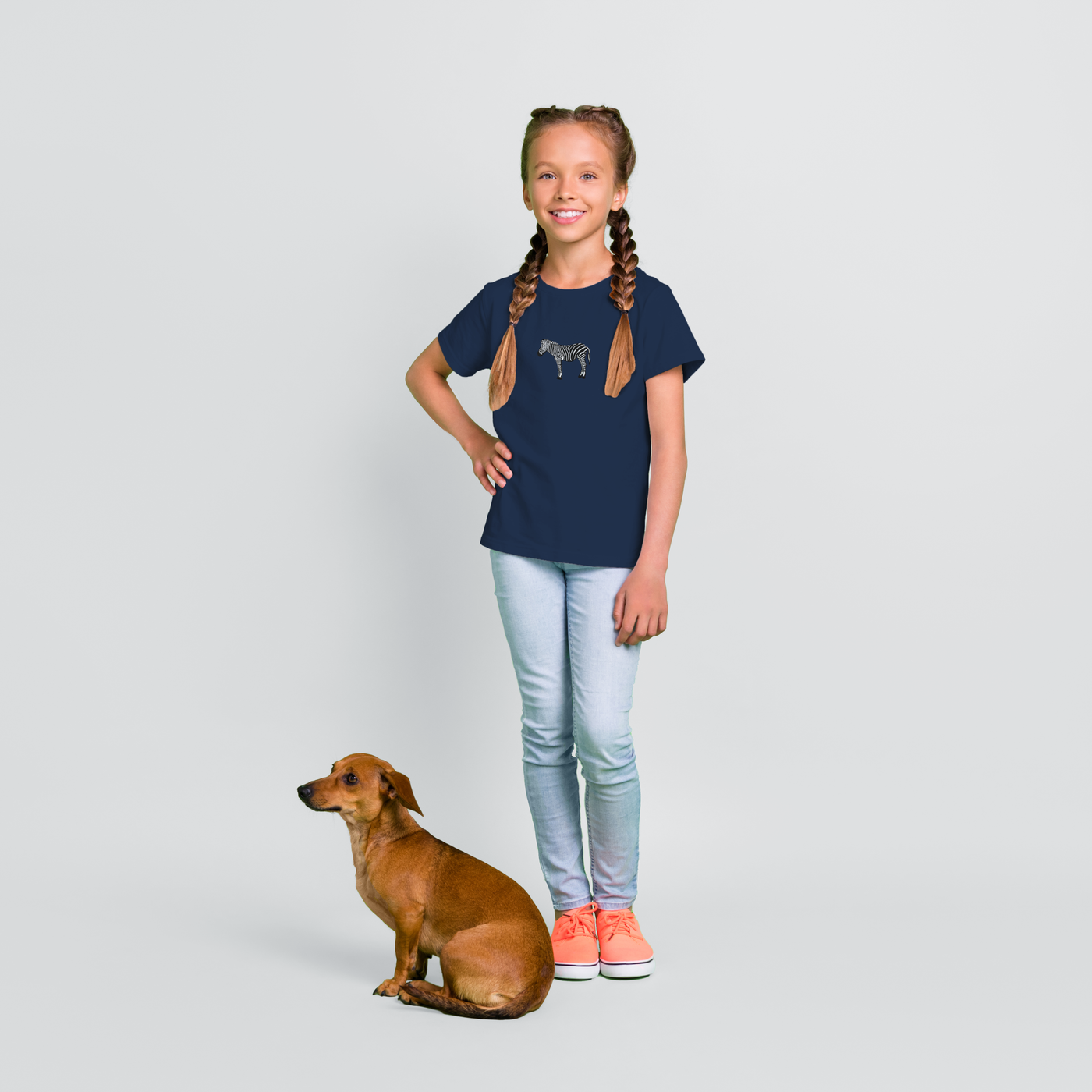Bobby's Planet Kids Embroidered Zebra T-Shirt from African Animals Collection in Navy Color#color_navy