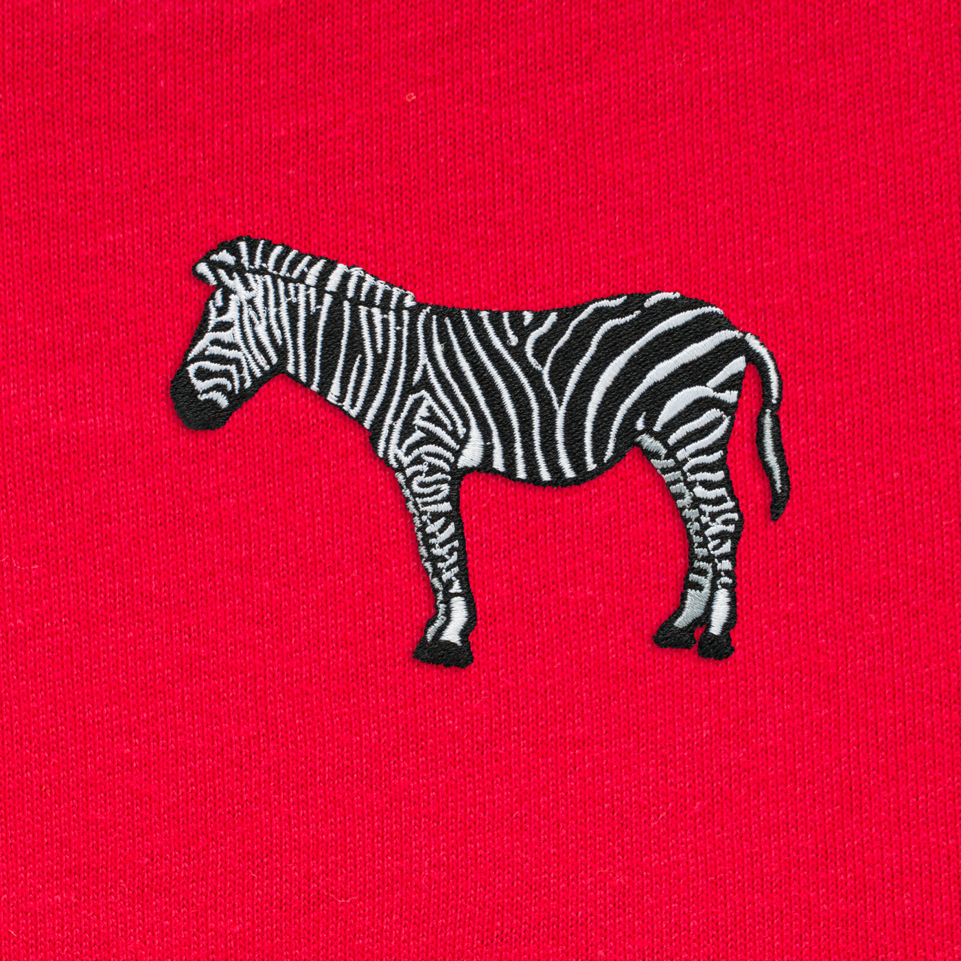 Bobby's Planet Men's Embroidered Zebra T-Shirt from African Animals Collection in Red Color#color_red